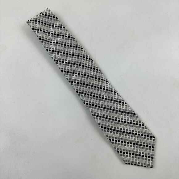 Jos A Bank Executive Collection Silver Gray 100% Silk Neck Tie Geometric 02 - Picture 2 of 5